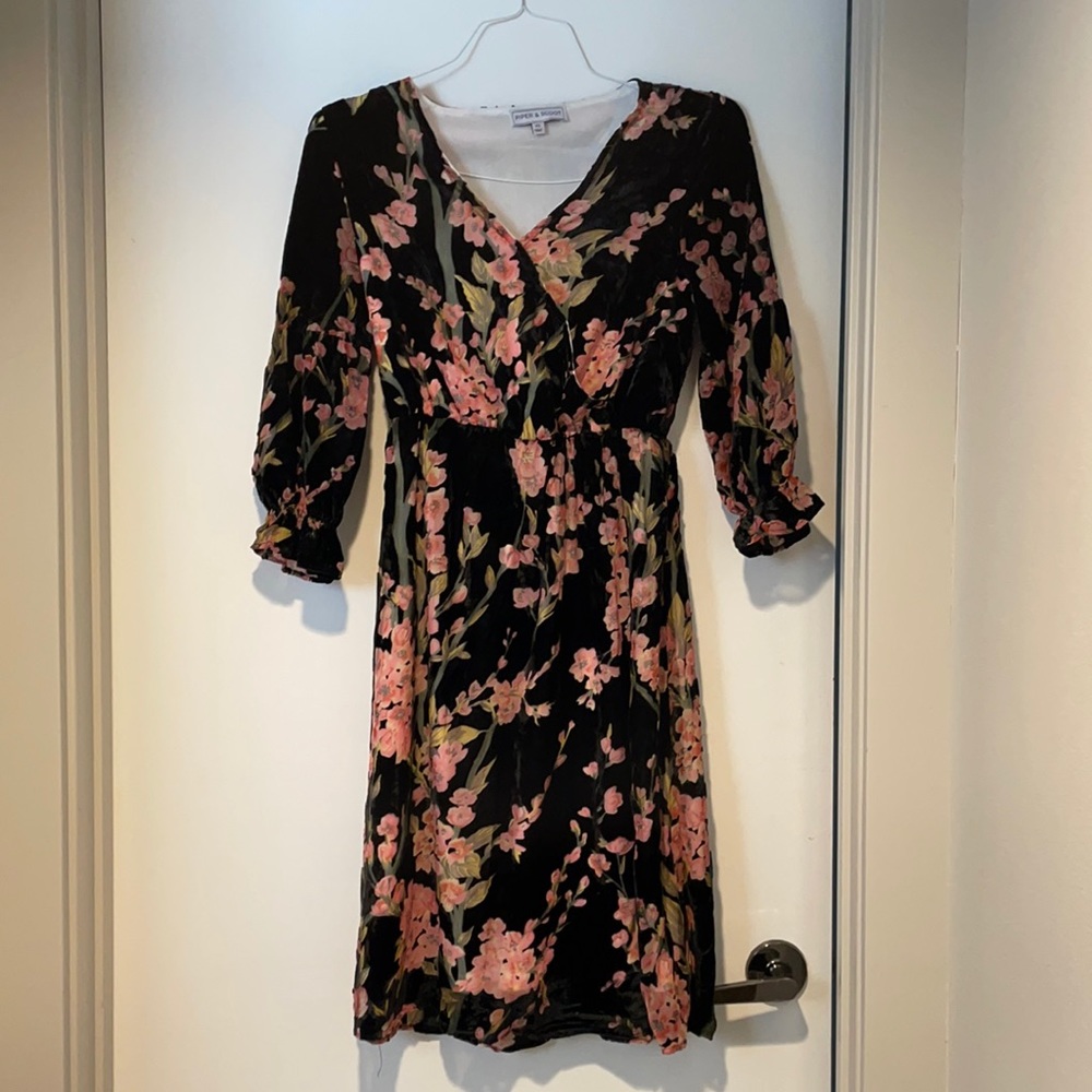 Piper and scoot velvet ruffle sleeved dress